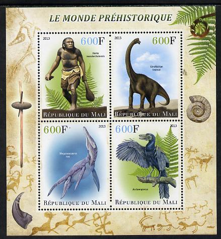 Mali 2013 The Prehistoric World perf sheetlet containing 4 values unmounted mint, stamps on , stamps on  stamps on dinosaurs, stamps on  stamps on fossils, stamps on  stamps on cave art
