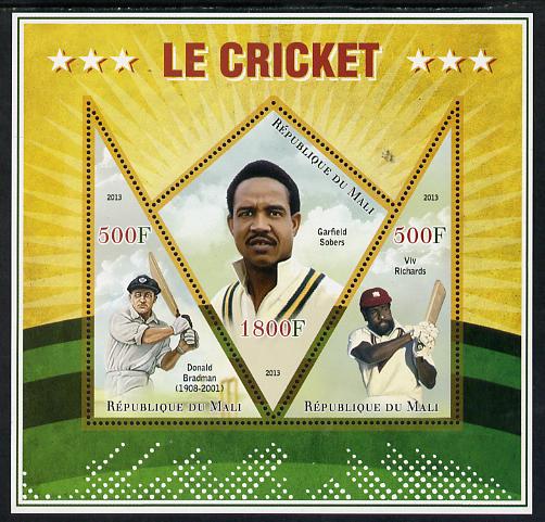 Mali 2013 Cricket perf sheetlet containing 2 triangular & one diamond shaped values unmounted mint, stamps on cricket