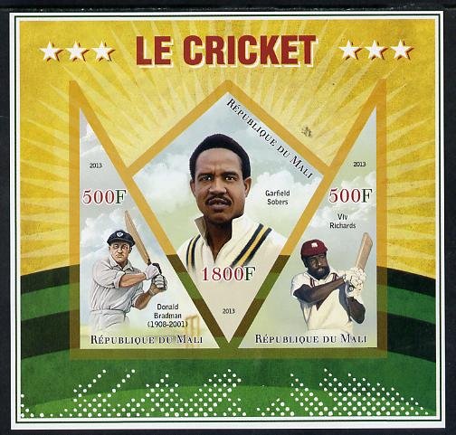 Mali 2013 Cricket imperf sheetlet containing 2 triangular & one diamond shaped values unmounted mint, stamps on cricket