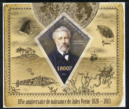 Mali 2013 185th Birth Anniversary of Jules Verne imperf s/sheet containing one diamond shaped value unmounted mint, stamps on personalities, stamps on literature, stamps on sci-fi, stamps on verne