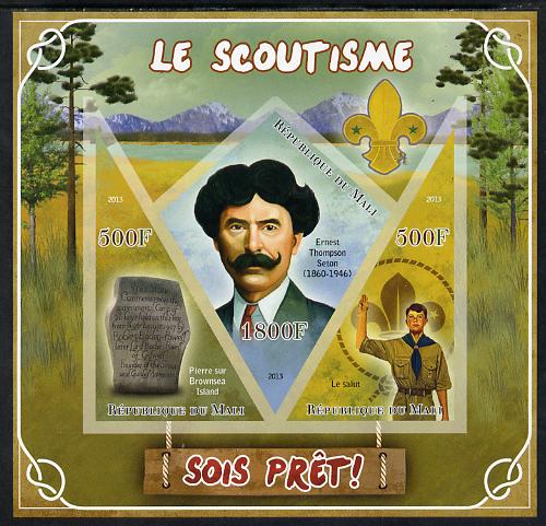 Mali 2013 Scouting imperf sheetlet containing 2 triangular & one diamond shaped values unmounted mint, stamps on scouts
