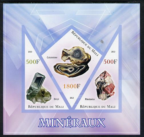 Mali 2013 Minerals #1 imperf sheetlet containing 2 triangular & one diamond shaped values unmounted mint, stamps on minerals