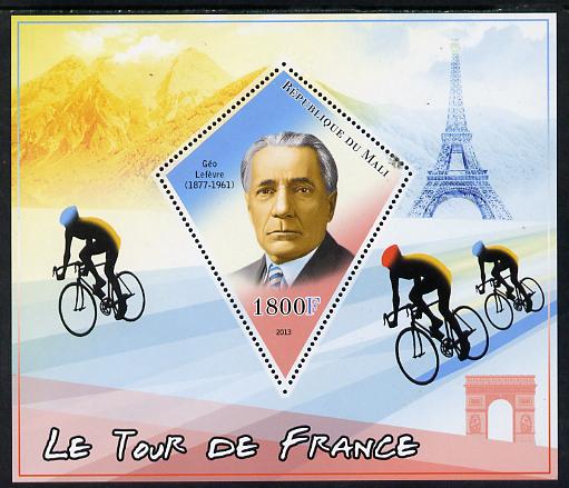 Mali 2013 Le Tour de France perf s/sheet containing one diamond shaped value unmounted mint, stamps on bicycles, stamps on eiffel tower, stamps on sport