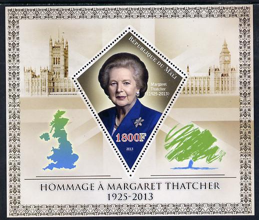 Mali 2013 Tribute to Margaret Thatcher perf s/sheet containing Diamond Shaped value unmounted mint, stamps on , stamps on  stamps on personalities, stamps on  stamps on constitutions, stamps on  stamps on women, stamps on  stamps on london, stamps on  stamps on diamond, stamps on  stamps on shaped