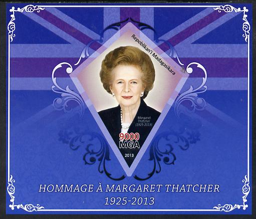 Madagascar 2013 Tribute to Margaret Thatcher imperf s/sheet containing Diamond Shaped value unmounted mint, stamps on , stamps on  stamps on personalities, stamps on  stamps on constitutions, stamps on  stamps on women, stamps on  stamps on flags, stamps on  stamps on diamond, stamps on  stamps on shaped