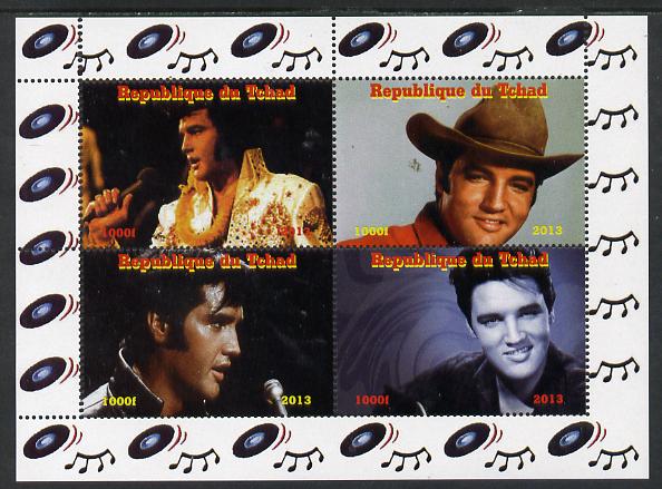 Chad 2013 Elvis Presley #1 perf sheetlet containing 4 vals unmounted mint , stamps on elvis, stamps on pops, stamps on music, stamps on rock