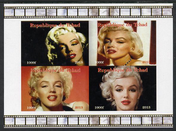 Chad 2013 Marilyn Monroe #2 imperf sheetlet containing 4 vals unmounted mint. Note this item is privately produced and is offered purely on its thematic appeal. , stamps on personalities, stamps on films, stamps on cinema, stamps on movies, stamps on music, stamps on marilyn, stamps on monroe