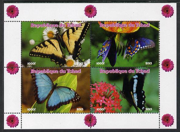 Chad 2013 Butterflies #05 perf sheetlet containing 4 vals unmounted mint. Note this item is privately produced and is offered purely on its thematic appeal. , stamps on butterflies