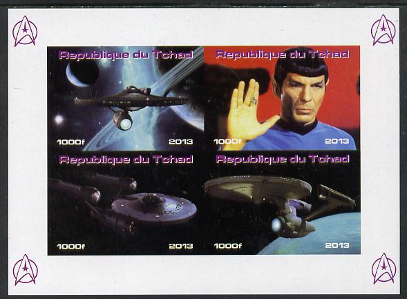 Chad 2013 Star Trek #3 imperf sheetlet containing 4 vals unmounted mint. Note this item is privately produced and is offered purely on its thematic appeal. , stamps on sci-fi, stamps on films, stamps on  tv , stamps on films, stamps on cinema, stamps on movies