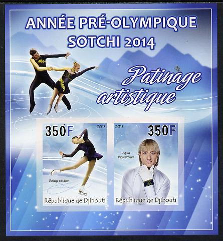 Djibouti 2013 Sochi Winter Olympics - Ice Dance imperf sheetlet containing 2 values unmounted mint, stamps on olympics, stamps on  ice , stamps on  skating, stamps on dance