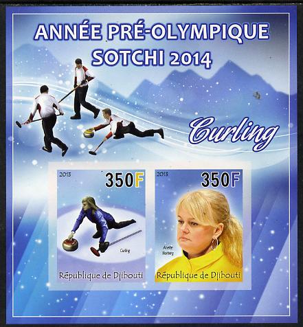 Djibouti 2013 Sochi Winter Olympics - Curling imperf sheetlet containing 2 values unmounted mint, stamps on , stamps on  stamps on olympics, stamps on  stamps on  ice , stamps on  stamps on  curling