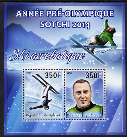 Djibouti 2013 Sochi Winter Olympics - Freestyle Skiing perf sheetlet containing 2 values unmounted mint, stamps on olympics, stamps on  ice , stamps on  skiing