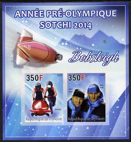 Djibouti 2013 Sochi Winter Olympics - Bobsled imperf sheetlet containing 2 values unmounted mint, stamps on olympics, stamps on  ice , stamps on  bobsled