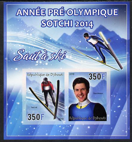 Djibouti 2013 Sochi Winter Olympics - Ski Jumping imperf sheetlet containing 2 values unmounted mint, stamps on olympics, stamps on  ice , stamps on  skiing
