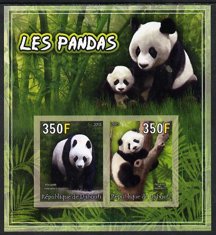 Djibouti 2013 Pandas imperf sheetlet containing 2 values unmounted mint, stamps on animals, stamps on bears, stamps on pandas