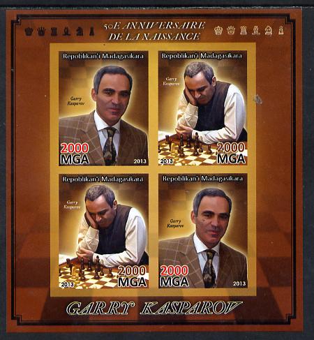 Madagascar 2013 Garry Kasparov (chess) imperf sheetlet containing 4 values unmounted mint, stamps on personalities, stamps on chess