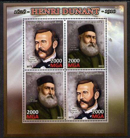 Madagascar 2013 Henry Dunant perf sheetlet containing 4 values unmounted mint, stamps on personalities, stamps on dunant, stamps on red cross