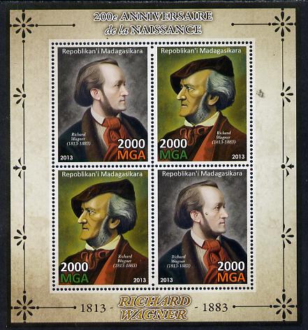 Madagascar 2013 200th Birth Anniversary of Richard Wagner perf sheetlet containing 4 values unmounted mint, stamps on , stamps on  stamps on personalities, stamps on  stamps on music, stamps on  stamps on wagner, stamps on  stamps on composers, stamps on  stamps on opera