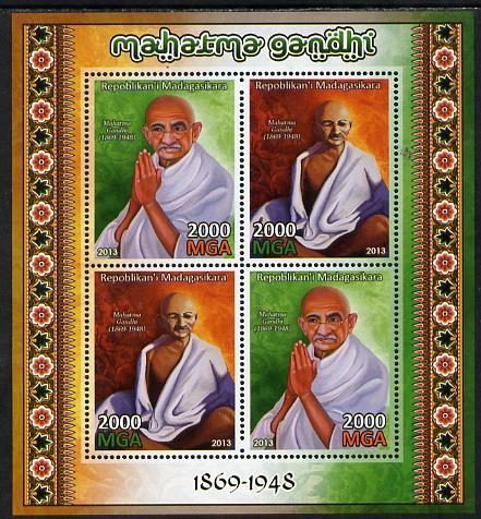 Madagascar 2013 Mahatma Gandhi perf sheetlet containing 4 values unmounted mint, stamps on personalities, stamps on gandhi, stamps on constitutions