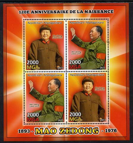 Madagascar 2013 Mao Tse-Tung perf sheetlet containing 4 values unmounted mint, stamps on personalities, stamps on  mao , stamps on constitutions