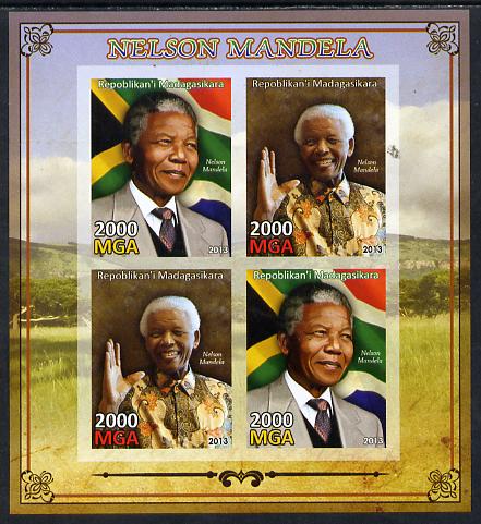 Madagascar 2013 Nelson Mandela imperf sheetlet containing 4 values unmounted mint, stamps on personalities, stamps on mandela, stamps on nobel, stamps on peace, stamps on racism, stamps on human rights