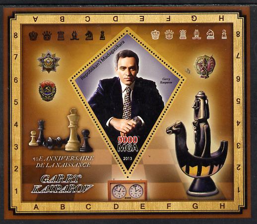 Madagascar 2013 Garry Kasparov (chess) perf deluxe sheet containing one diamond shaped value unmounted mint, stamps on personalities, stamps on chess, stamps on shaped, stamps on diamond
