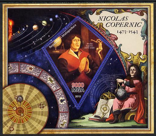 Madagascar 2013 Nicolaus Copernicus perf deluxe sheet containing one diamond shaped value unmounted mint, stamps on personalities, stamps on copernicus, stamps on space, stamps on science, stamps on maths, stamps on mathematics, stamps on astronomy, stamps on shaped, stamps on diamond