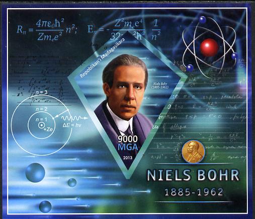 Madagascar 2013 Niels Bohr (physicist) imperf deluxe sheet containing one diamond shaped value unmounted mint, stamps on personalities, stamps on science, stamps on physics, stamps on atomics, stamps on , stamps on shaped, stamps on diamond