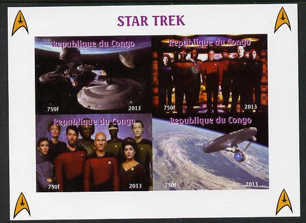 Congo 2013 Star Trek #2 imperf sheetlet containing four values unmounted mint. Note this item is privately produced and is offered purely on its thematic appeal, stamps on , stamps on  stamps on sci-fi, stamps on  stamps on films, stamps on  stamps on  tv , stamps on  stamps on films, stamps on  stamps on cinema, stamps on  stamps on movies, stamps on  stamps on space