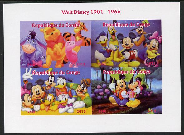 Congo 2013 Walt Disney Characters #3 imperf sheetlet containing four values unmounted mint. Note this item is privately produced and is offered purely on its thematic appeal, stamps on disney, stamps on cartoons, stamps on films, stamps on movies, stamps on cinema, stamps on teddy bears