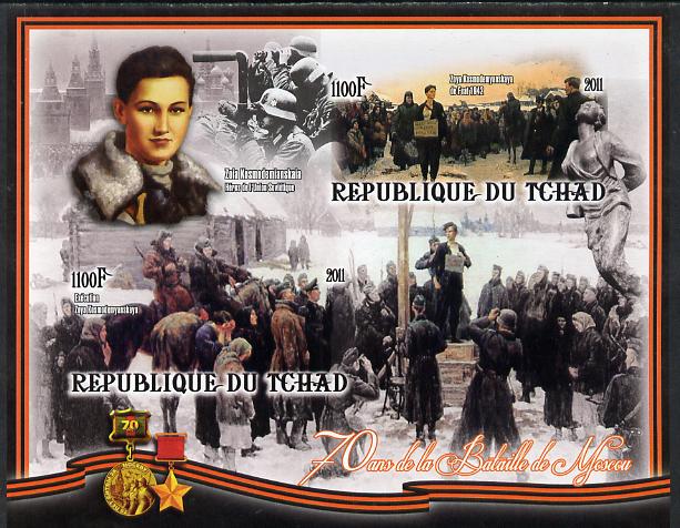 Chad 2012 World War 2 - 70th Anniv of Battle of Moscow #05 imperf sheetlet containing two values unmounted mint, stamps on , stamps on  ww2 , stamps on battles, stamps on militaria, stamps on medals, stamps on refugees