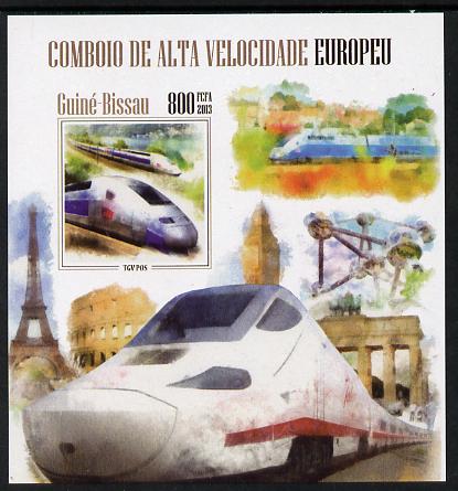 Guinea - Bissau 2013 European High Speed Trains #2 imperf s/sheet unmounted mint, stamps on railways, stamps on eiffel tower, stamps on tourism