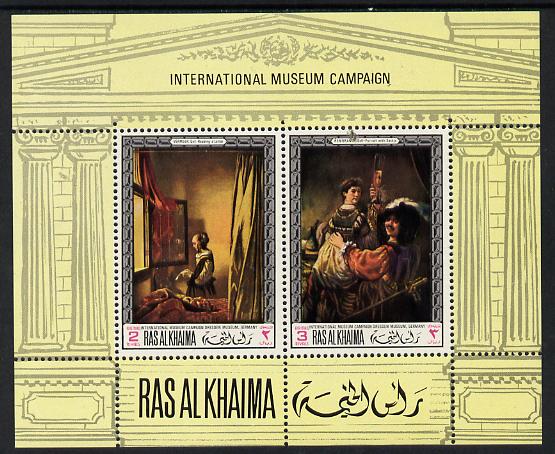 Ras Al Khaima 1968 Art - International Museums - Dressden perf m/sheet unmounted mint Mi BL 43A, stamps on arts, stamps on vermeer, stamps on rembrandt