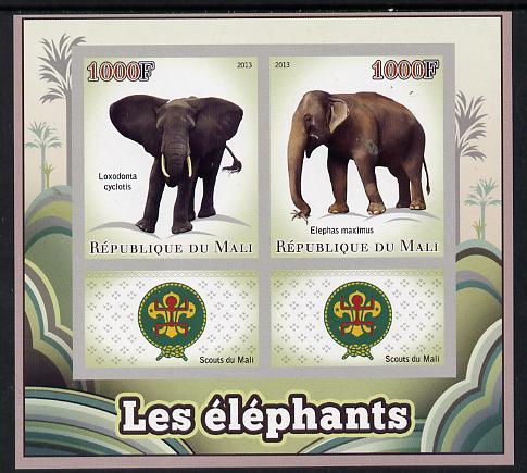 Mali 2013 Elephants imperf sheetlet containing two values & two labels showing Scouts Badge unmounted mint, stamps on animals, stamps on elephants, stamps on scouts