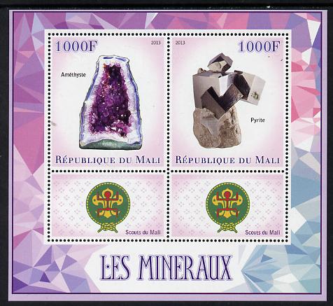 Mali 2013 Minerals #2 perf sheetlet containing two values & two labels showing Scouts Badge unmounted mint, stamps on scouts, stamps on minerals