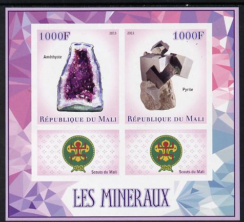 Mali 2013 Minerals #2 imperf sheetlet containing two values & two labels showing Scouts Badge unmounted mint, stamps on scouts, stamps on minerals