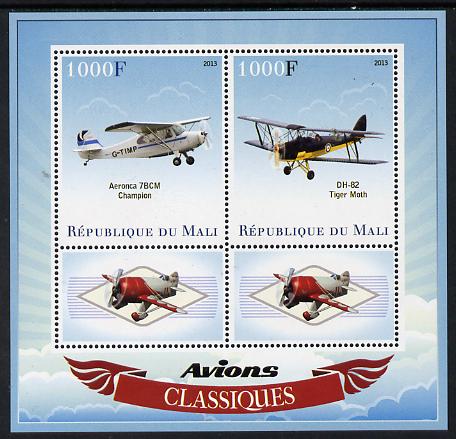 Mali 2013 Classic Airplanes perf sheetlet containing two values & two labels unmounted mint, stamps on transport, stamps on aviation