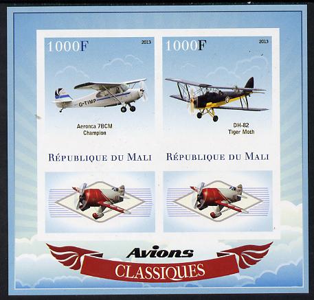 Mali 2013 Classic Airplanes imperf sheetlet containing two values & two labels unmounted mint, stamps on , stamps on  stamps on transport, stamps on  stamps on aviation