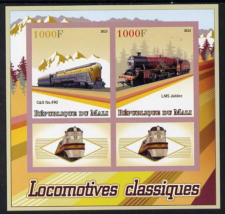 Mali 2013 Classic Locomotives imperf sheetlet containing two values & two labels unmounted mint, stamps on transport, stamps on railways