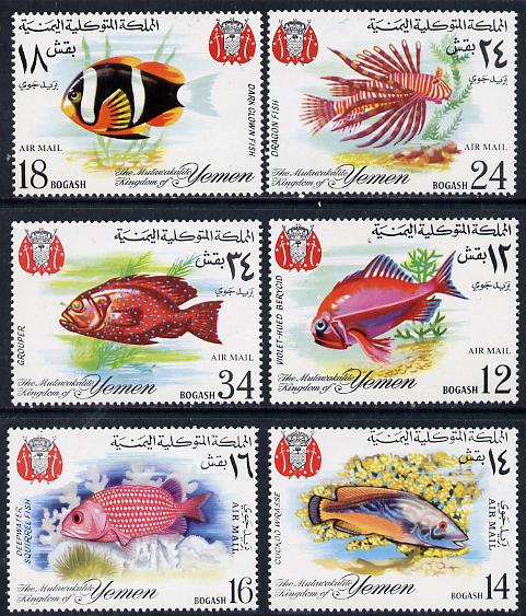 Yemen - Royalist 1967 Fish 'Air Mail' perf set of 6 unmounted mint SG R224-29, Mi 397-402, stamps on fish     marine-life