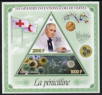 Gabon 2014 Great Inventions & Discoveries - Penicillin perf sheetlet containing two values (triangular & trapezoidal shaped) unmounted mint, stamps on shaped, stamps on triangular, stamps on triangle, stamps on medical, stamps on diseases, stamps on red cross, stamps on fleming