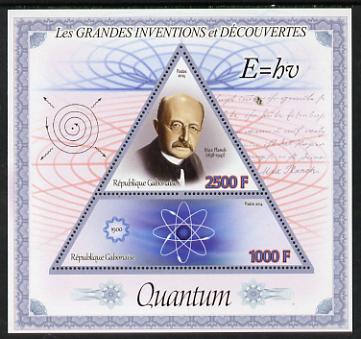 Gabon 2014 Great Inventions & Discoveries - Max Planck & Quantum Physics perf sheetlet containing two values (triangular & trapezoidal shaped) unmounted mint, stamps on shaped, stamps on triangular, stamps on triangle, stamps on personalities, stamps on science, stamps on physics, stamps on 