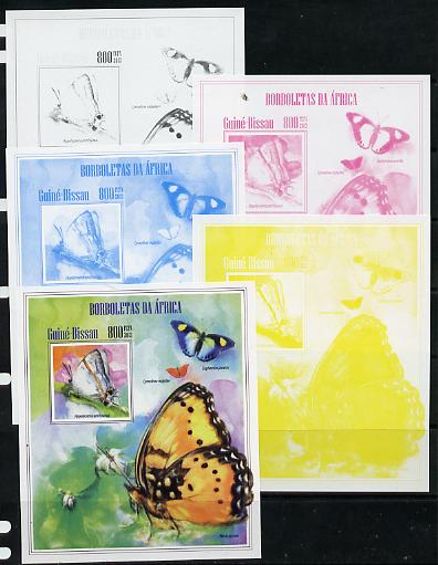 Guinea - Bissau 2013 Butterflies #12 - the set of 5 imperf progressive proofs comprising the 4 individual colours plus all 4-colour composite, unmounted mint , stamps on butterflies