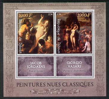 Djibouti 2014 Classical Nude Painters - Jordaens & Vasari perf sheetlet containing two values plus two labels unmounted mint, stamps on arts, stamps on nudes, stamps on jordaens, stamps on vasari
