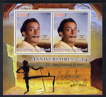 Djibouti 2014 Anniversaries - Salvador Dali perf sheetlet containing two values unmounted mint, stamps on personalities, stamps on arts, stamps on dali