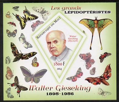 Mali 2014 Famous Lepidopterists & Butterflies - Walter Gieseking imperf s/sheet containing one diamond shaped value unmounted mint, stamps on personalities, stamps on butterflies, stamps on shaped, stamps on diamond, stamps on 
