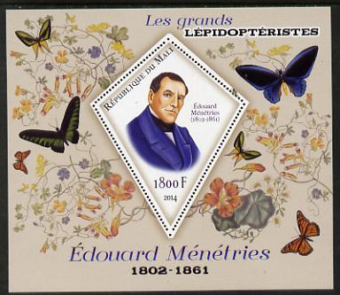 Mali 2014 Famous Lepidopterists & Butterflies - Edouard Menetries perf s/sheet containing one diamond shaped value unmounted mint, stamps on personalities, stamps on butterflies, stamps on shaped, stamps on diamond, stamps on 