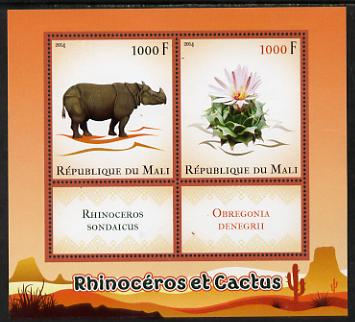 Mali 2014 Rhinos & Cactus perf sheetlet containing two values & two labels unmounted mint, stamps on animals, stamps on rhinos, stamps on cacti