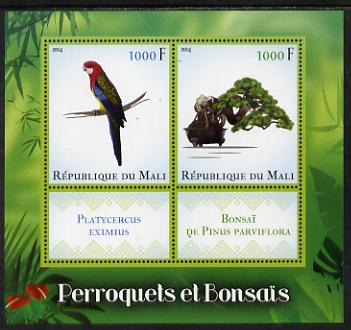 Mali 2014 Parrots & Bonsai perf sheetlet containing two values & two labels unmounted mint, stamps on birds, stamps on parrots, stamps on bonsai