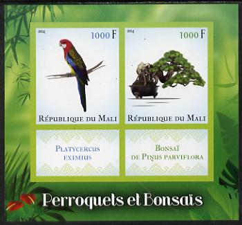 Mali 2014 Parrots & Bonsai imerf sheetlet containing two values & two labels unmounted mint, stamps on birds, stamps on parrots, stamps on bonsai